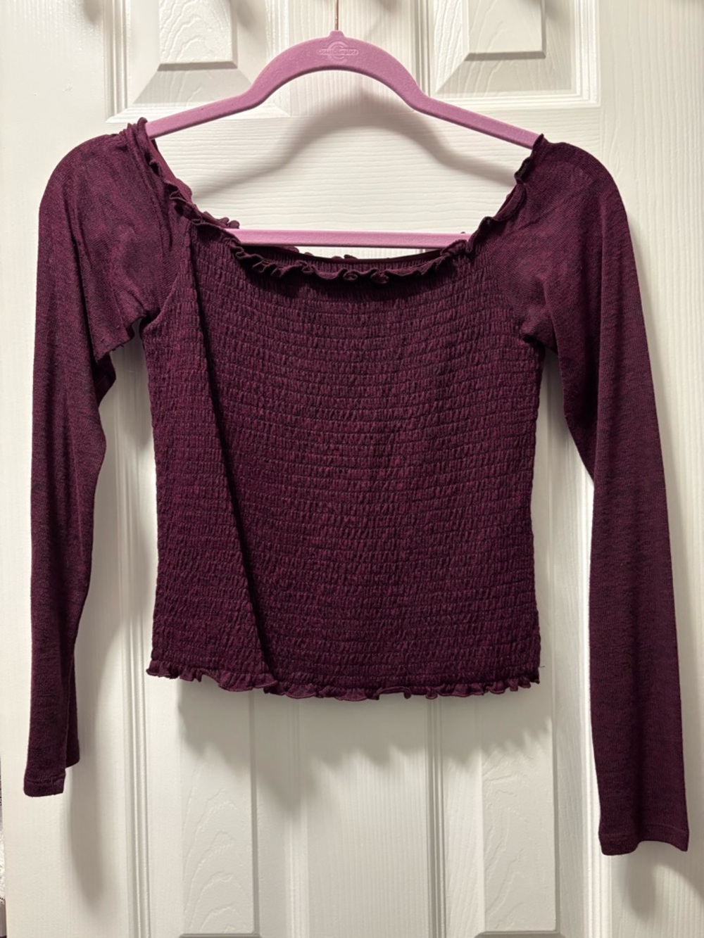 Hollister Smocked Long-Sleeve Top in Plum